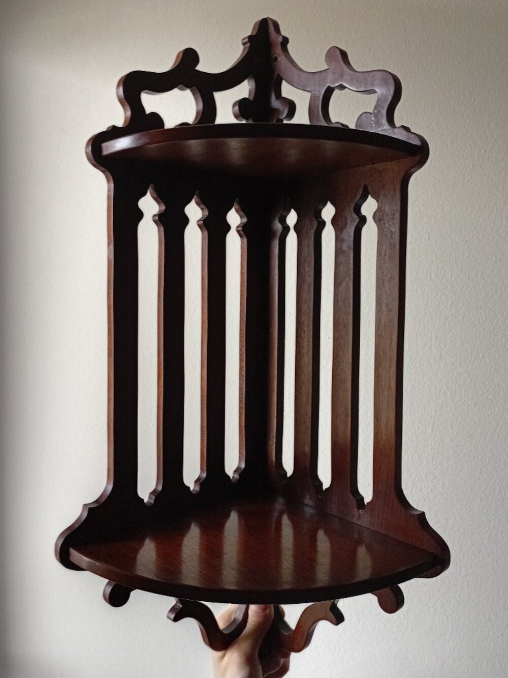 Vintage 2-Tier Dark Brown Wooden Corner Shelf